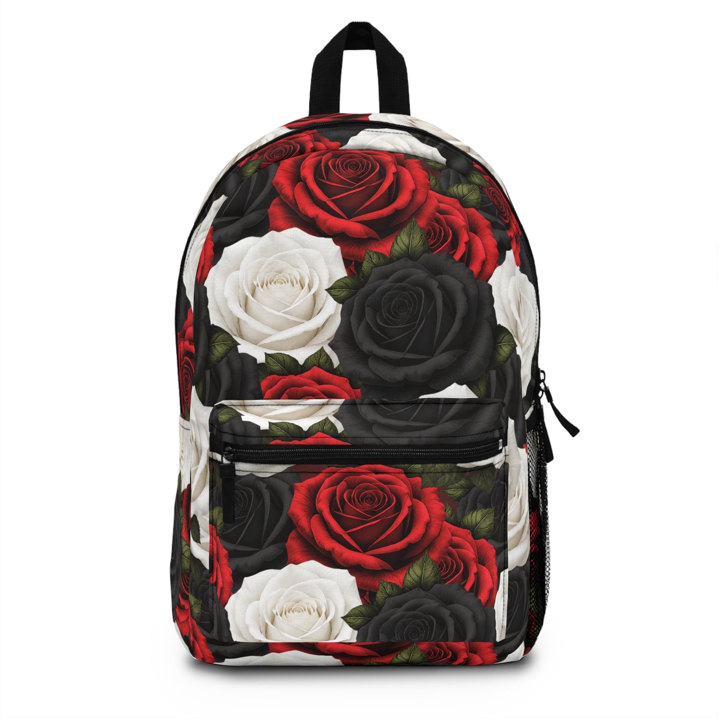 Red White Black Rose Pattern Backpack | Floral All-Over Print