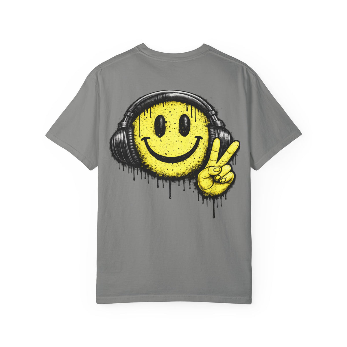 Grunge Smiley DJ Peace Sign T-shirt | Rock On Front