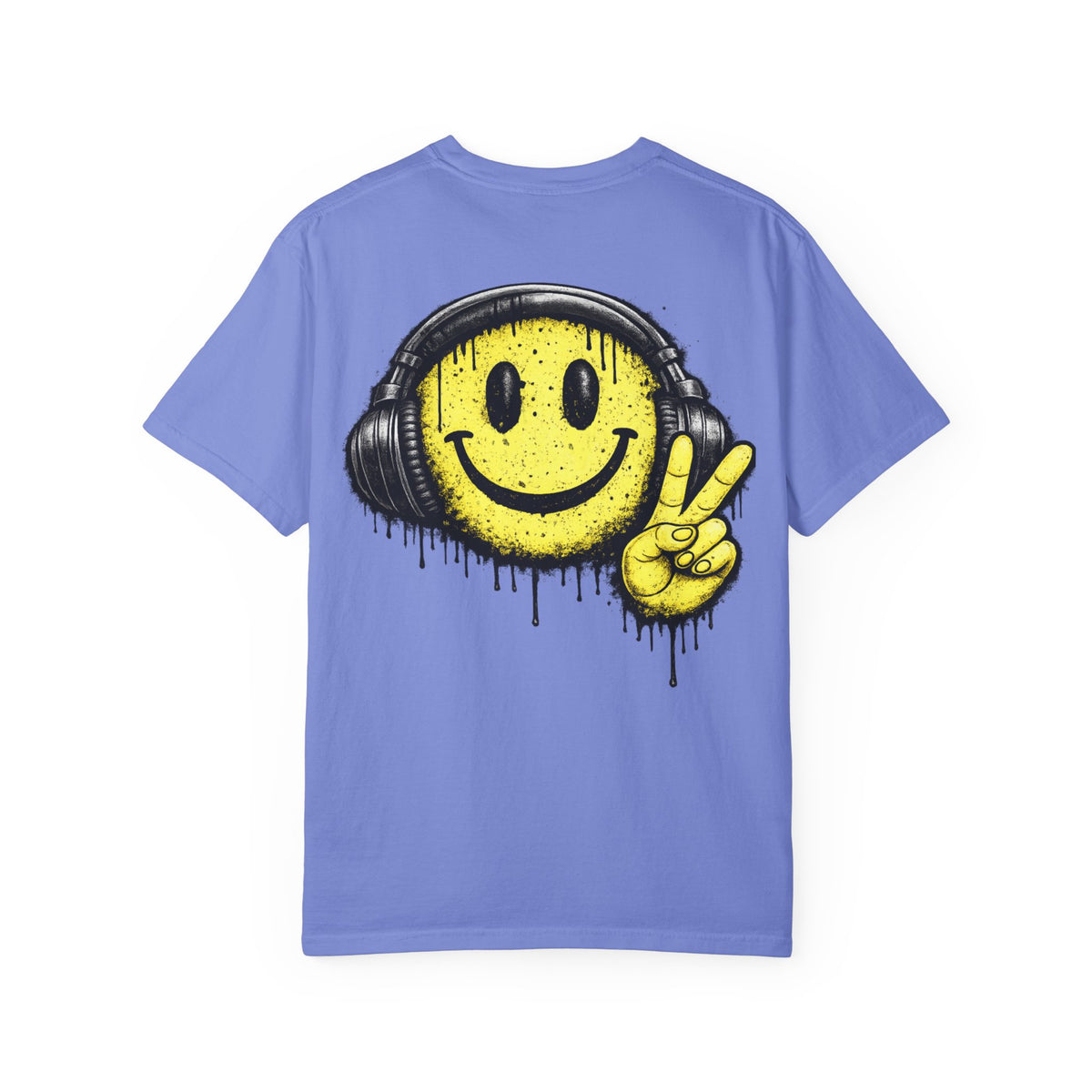 Grunge Smiley DJ Peace Sign T-shirt | Rock On Front