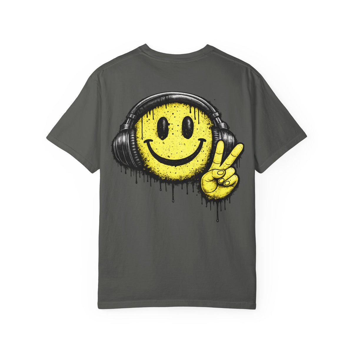 Grunge Smiley DJ Peace Sign T-shirt | Rock On Front