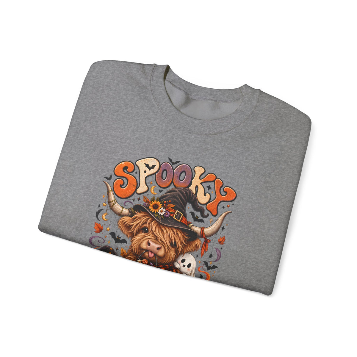 Spooky Moo Halloween Sweatshirt — Cute Highland Cow Pumpkin Design