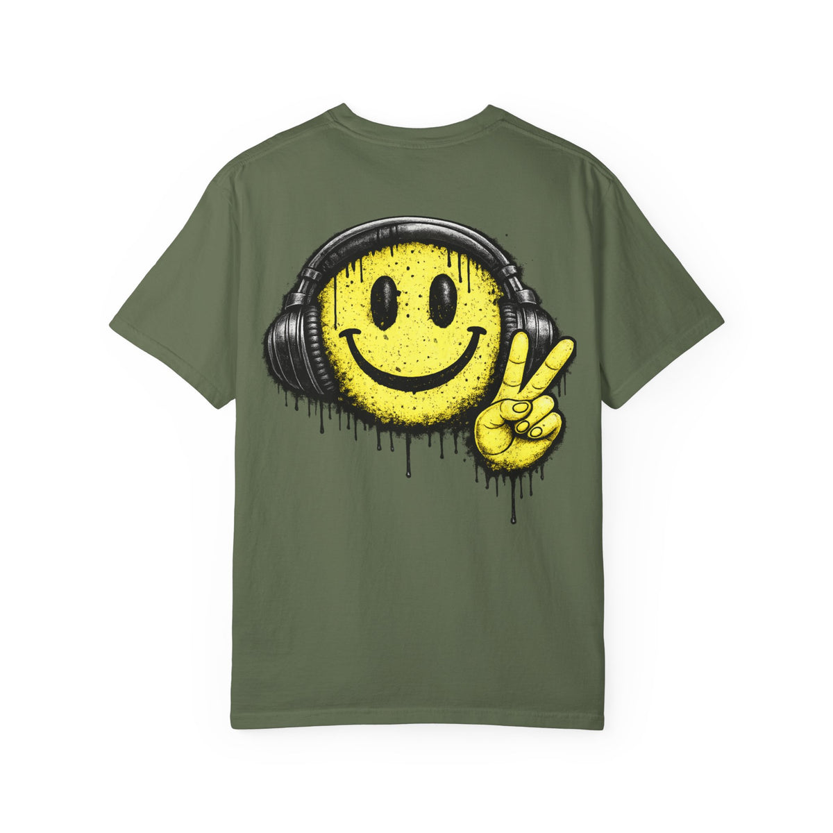 Grunge Smiley DJ Peace Sign T-shirt | Rock On Front