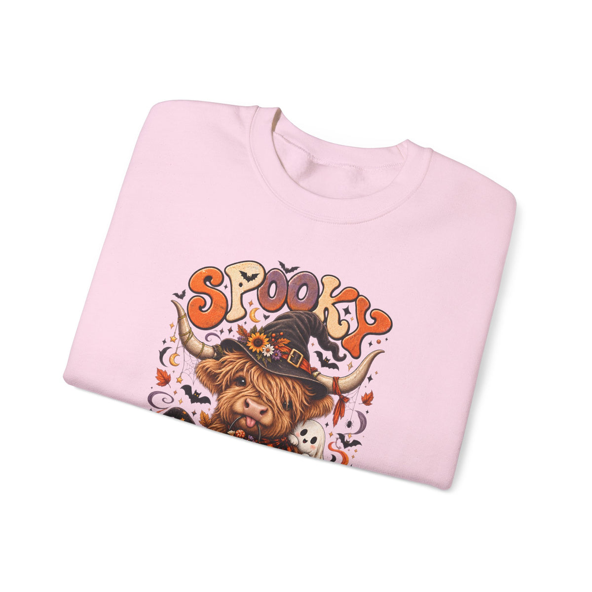 Spooky Moo Halloween Sweatshirt — Cute Highland Cow Pumpkin Design