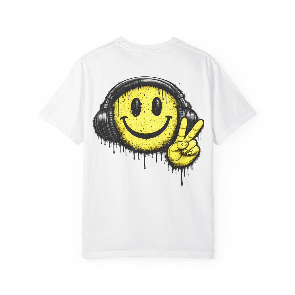 Grunge Smiley DJ Peace Sign T-shirt | Rock On Front