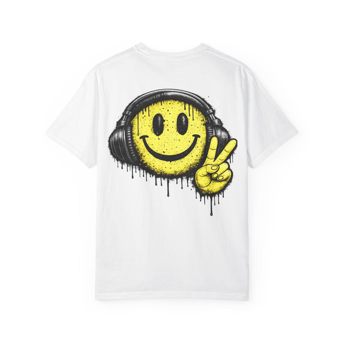 Grunge Smiley DJ Peace Sign T-shirt | Rock On Front