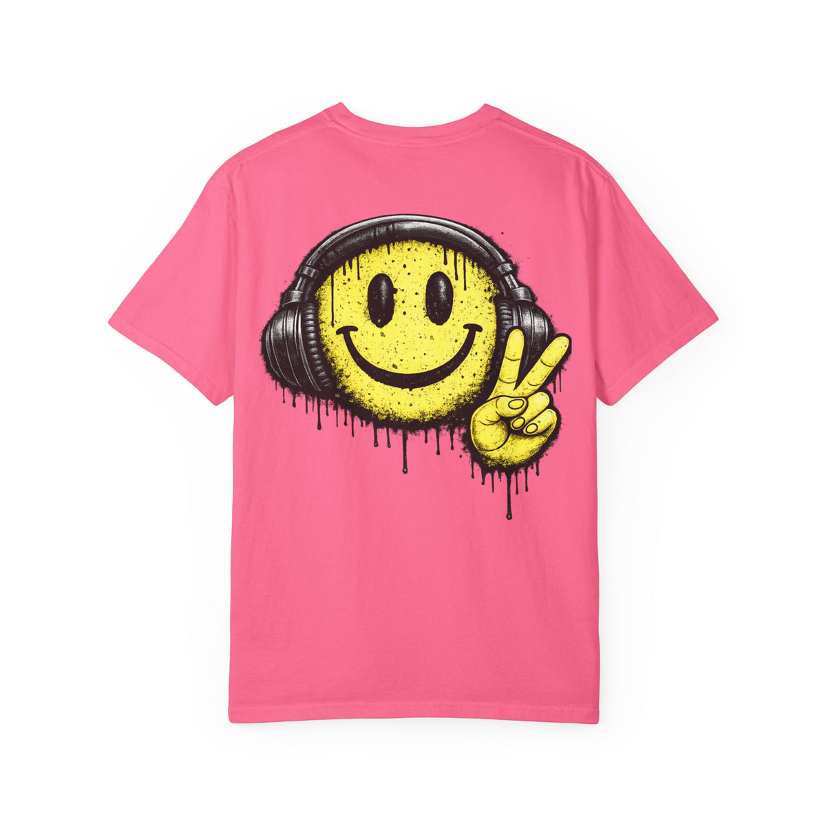 Grunge Smiley DJ Peace Sign T-shirt | Rock On Front