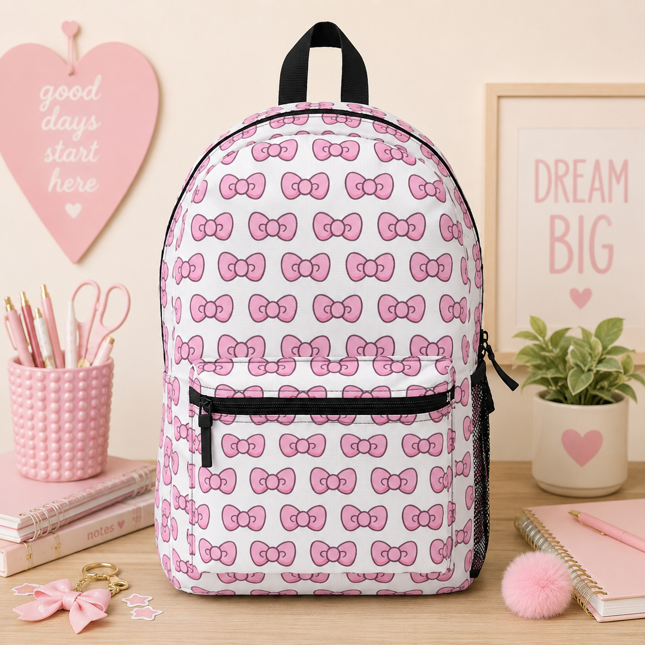 Pink Bow Pattern Backpack – Cute Kids & Teen School Bag