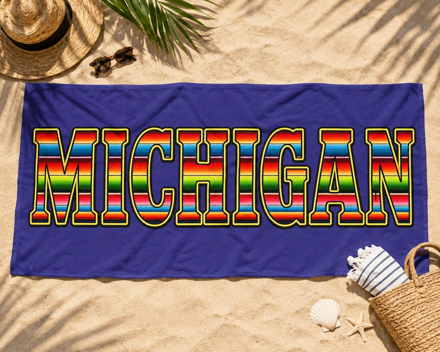 Michigan Beach Towel — Colorful Serape State Graphic