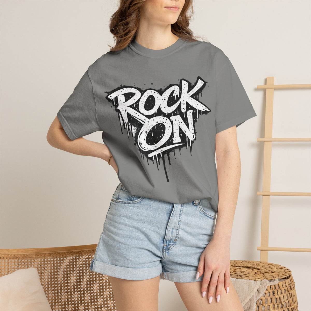 Grunge Smiley DJ Peace Sign T-shirt | Rock On Front