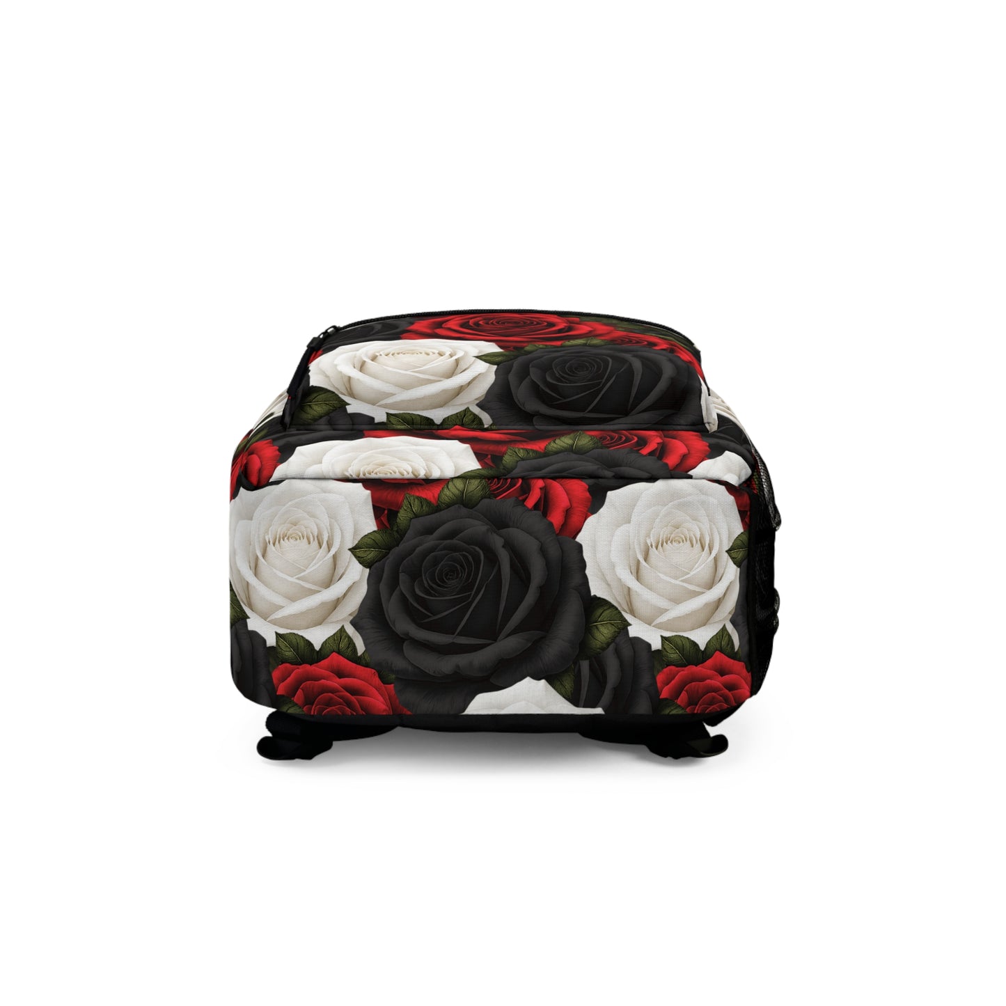 Red White Black Rose Pattern Backpack | Floral All-Over Print