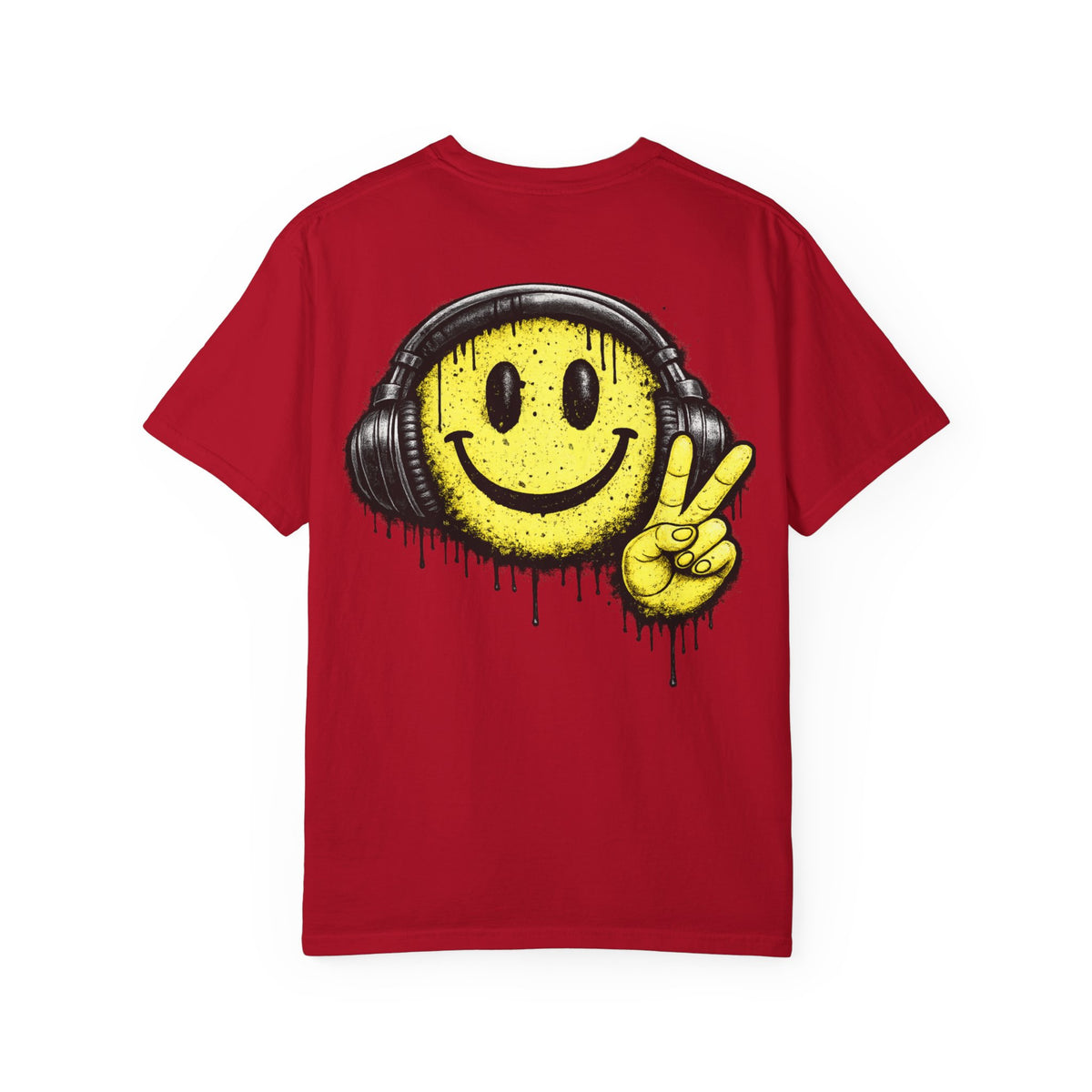 Grunge Smiley DJ Peace Sign T-shirt | Rock On Front