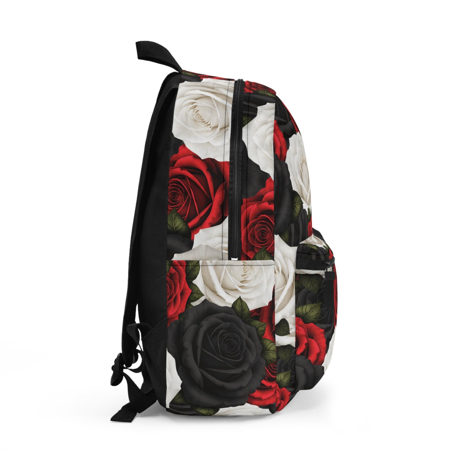 Red White Black Rose Pattern Backpack | Floral All-Over Print