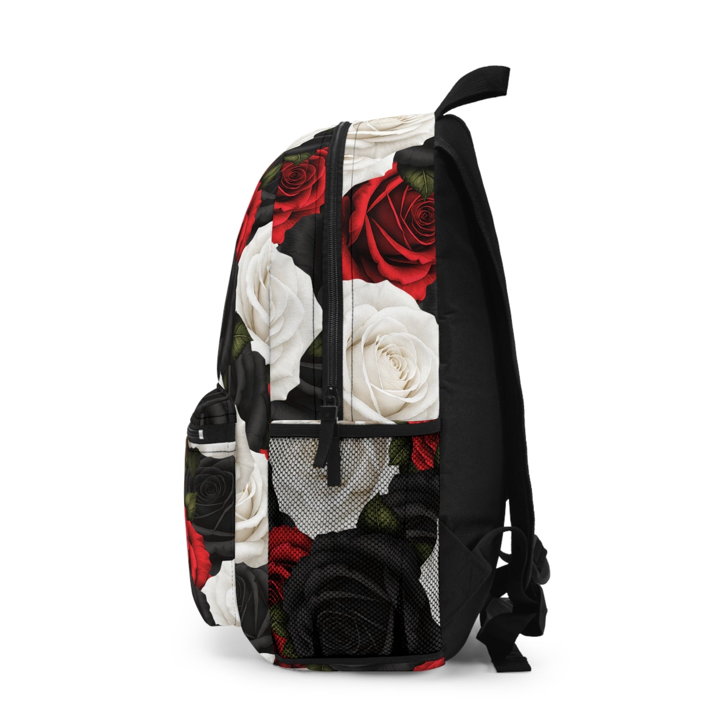 Red White Black Rose Pattern Backpack | Floral All-Over Print