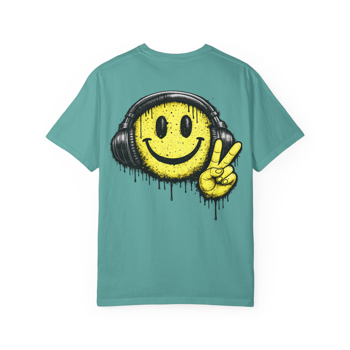 Grunge Smiley DJ Peace Sign T-shirt | Rock On Front